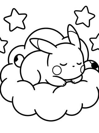 Desenho de Pikachu Dormindo na Nuvem para colorir e imprimir grátis