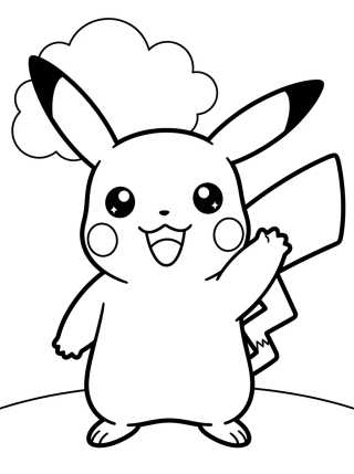 Desenho de Pikachu Fofo Acenando para colorir e imprimir grátis