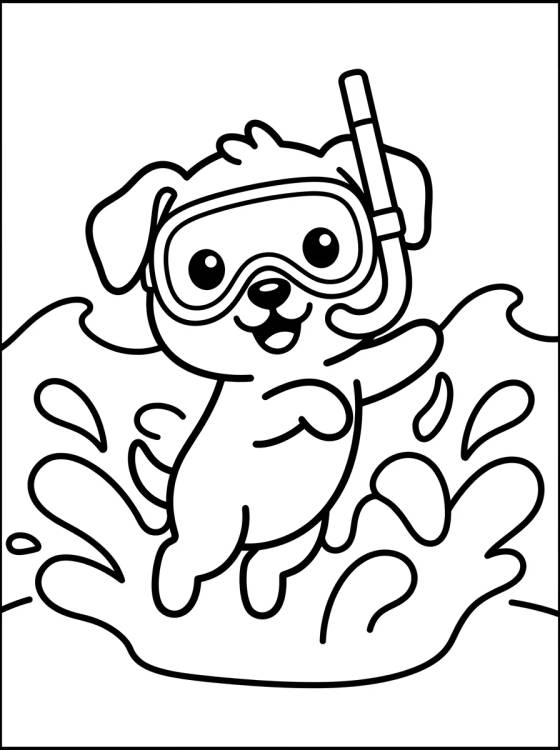 Cachorrinho Mergulhando com Máscara para colorir Desenho de Cachorrinho Mergulhando com Máscara para colorir e imprimir grátis