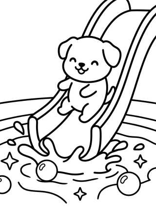 Desenho de Cachorrinho no Tobogã da Piscina para colorir e imprimir grátis