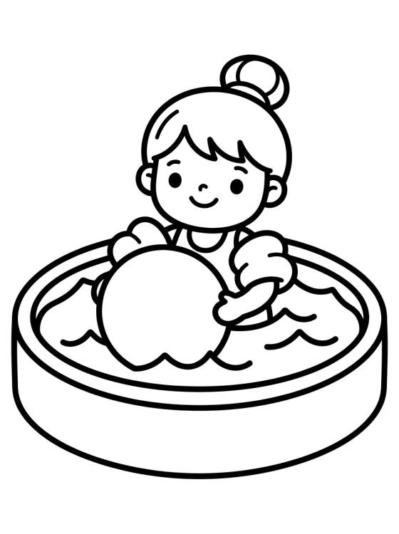 Desenho de Criança Brincando com Bola na Piscina para colorir e imprimir grátis
