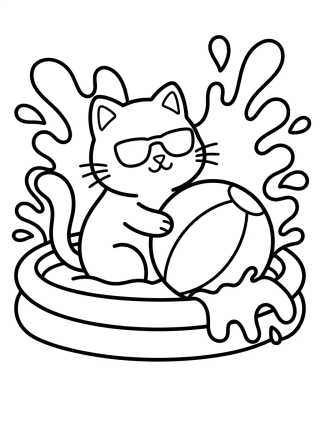 Desenho de Gatinho Brincando com Bola na Piscina para colorir e imprimir grátis