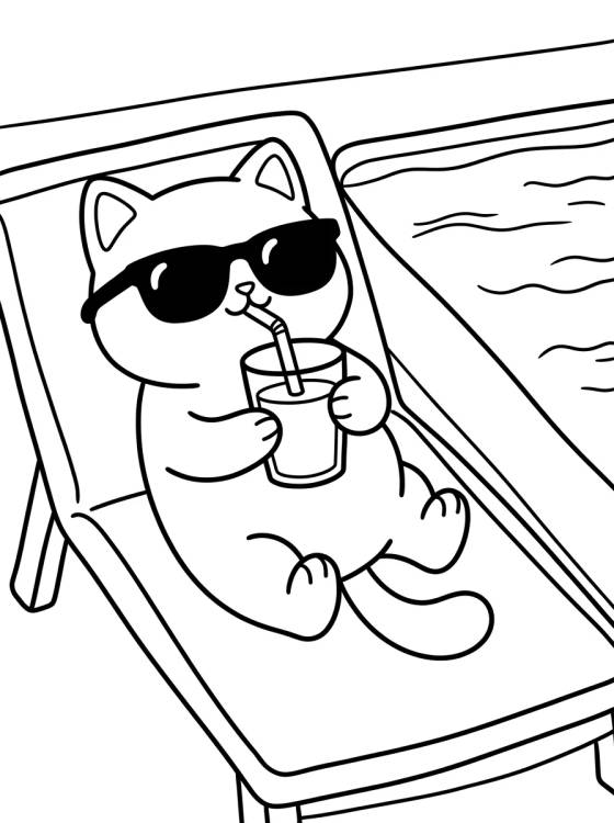 Gatinho de Óculos de Sol na Piscina para colorir Desenho de Gatinho de Óculos de Sol na Piscina para colorir e imprimir grátis