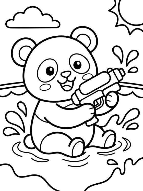 Desenho de Pandinha com Pistola de Água na Piscina para colorir e imprimir grátis