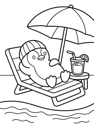 Desenho de Pinguim Relaxando na Beira da Piscina para colorir e imprimir grátis