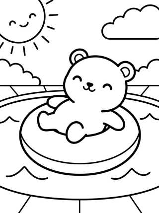 Ursinho Boiando na Piscina para colorir Desenho de Ursinho Boiando na Piscina para colorir e imprimir grátis