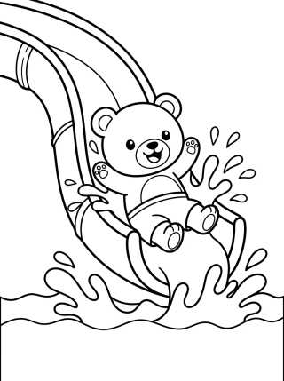 Desenho de Ursinho Escorregando no Tobogã da Piscina para colorir e imprimir grátis