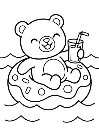Desenho de Ursinho na Boia de Rosquinha para colorir e imprimir grátis