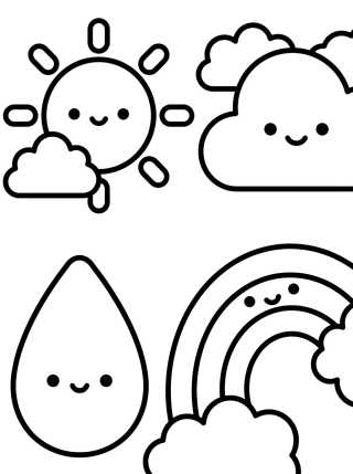 Desenho de Adesivos de Clima e Sentimentos Kawaii para colorir e imprimir grátis