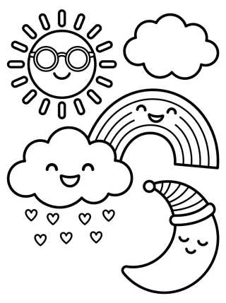 Desenho de Adesivos de Clima e Tempo Sorridentes para colorir e imprimir grátis