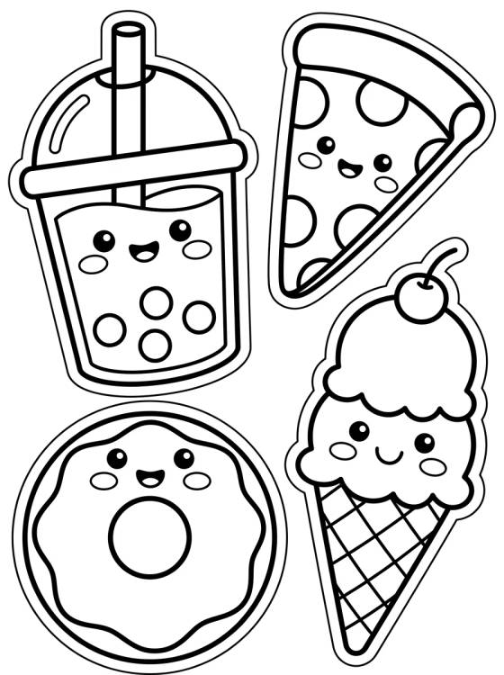 Desenho de Adesivos Kawaii de Comidinhas para colorir e imprimir grátis