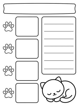 Desenho de Planner Diário de Tarefas com Gatinho para colorir e imprimir grátis