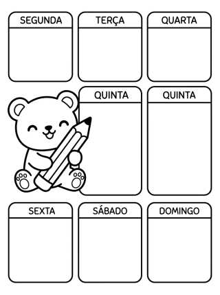 Desenho de Planner Semanal do Ursinho para colorir e imprimir grátis