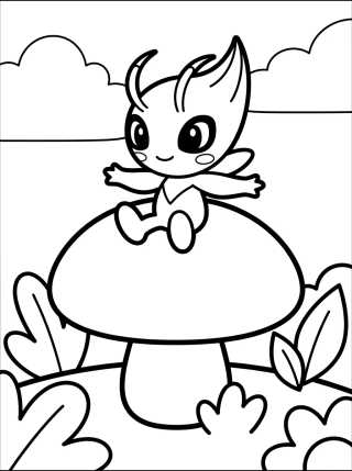 Desenho de Celebi Fofinho na Natureza para colorir e imprimir grátis