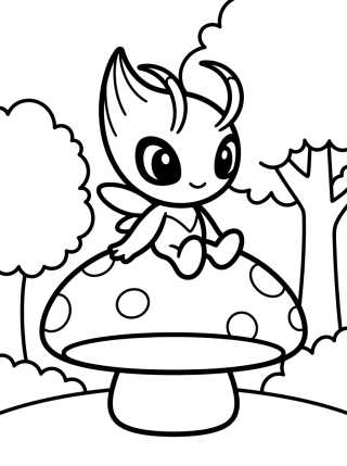 Desenho de Celebi na Floresta Fofa para colorir e imprimir grátis