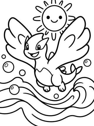 Desenho de Lugia Baby Nadando nas Ondas para colorir e imprimir grátis