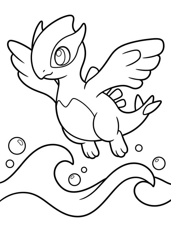 Desenho de Lugia Kawaii no Oceano para colorir e imprimir grátis