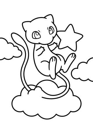 Desenho de Mew Flutuando Fofo para colorir e imprimir grátis