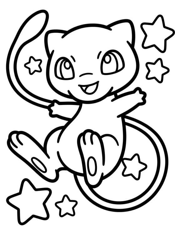 Desenho de Mew Fofo e Sorridente para colorir e imprimir grátis