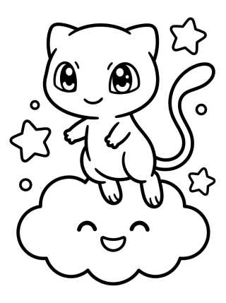 Desenho de Mew Fofo Flutuando para colorir e imprimir grátis