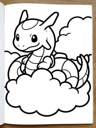 Desenho de Rayquaza Fofinho nas Nuvens para colorir e imprimir grátis