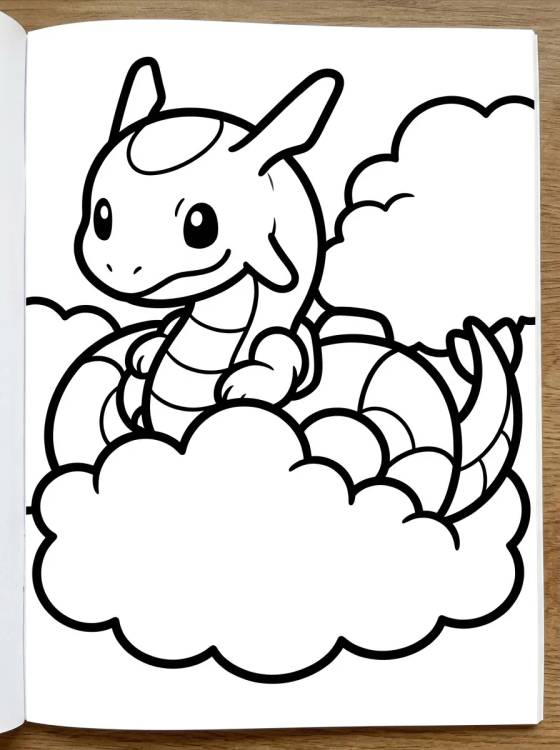 Rayquaza Fofinho nas Nuvens para colorir Desenho de Rayquaza Fofinho nas Nuvens para colorir e imprimir grátis