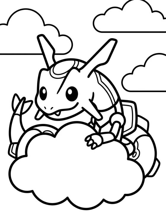 Desenho de Rayquaza Kawaii nas Nuvens para colorir e imprimir grátis