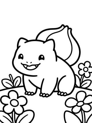 Desenho de Bulbasaur Alegre no Jardim para colorir e imprimir grátis