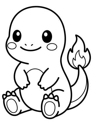 Desenho de Charmander Kawaii com Chaminha na Cauda para colorir e imprimir grátis
