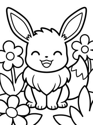 Eevee Sorridente no Jardim para colorir Desenho de Eevee Sorridente no Jardim para colorir e imprimir grátis