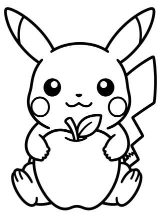 Pikachu Fofo com Maçã para colorir Desenho de Pikachu Fofo com Maçã para colorir e imprimir grátis