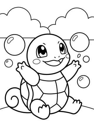 Desenho de Squirtle Brincando com Bolhas para colorir e imprimir grátis