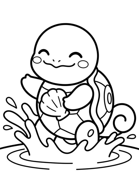 Desenho de Squirtle Fofinho na Água para colorir e imprimir grátis