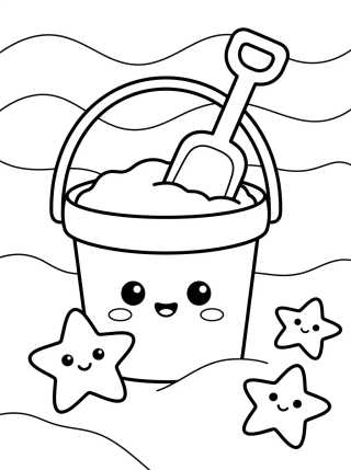 Desenho de Balde e Pá de Praia Kawaii para colorir e imprimir grátis