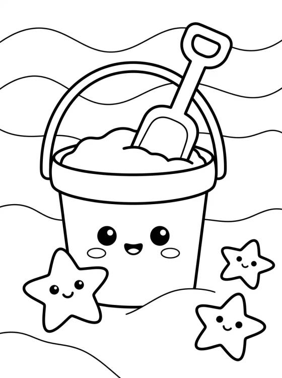 Desenho de Balde e Pá de Praia Kawaii para colorir e imprimir grátis