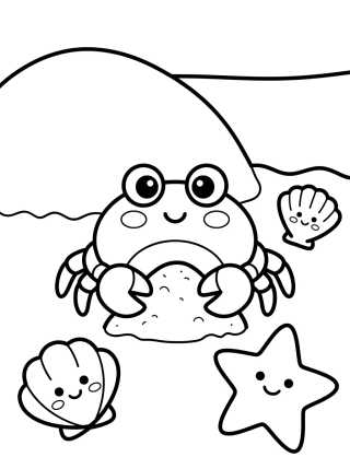 Desenho de Caranguejo Fofo na Areia para colorir e imprimir grátis
