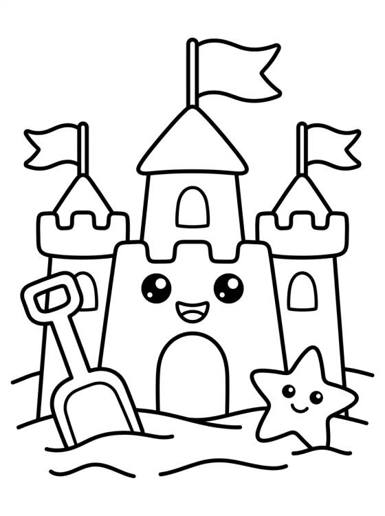 Desenho de Castelo de Areia Kawaii para colorir e imprimir grátis