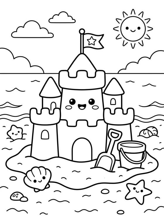 Castelo de Areia Kawaii para colorir Desenho de Castelo de Areia Kawaii para colorir e imprimir grátis