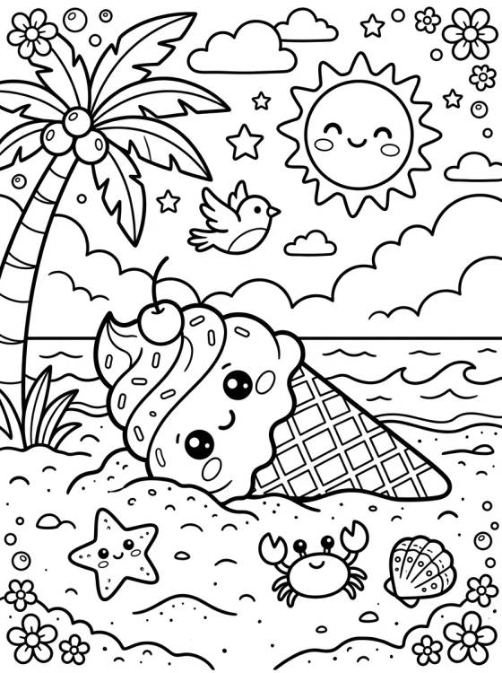 Desenho de Sorvete de Casquinha na Areia para colorir e imprimir grátis