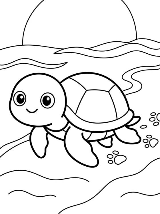 Desenho de Tartaruguinha Caminhando na Areia para colorir e imprimir grátis