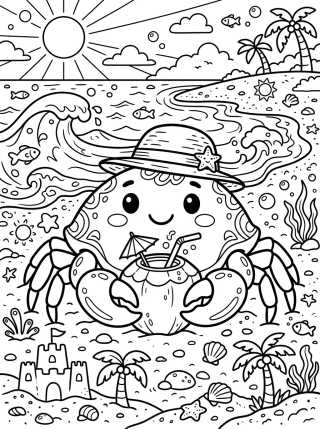 Desenho de Caranguejinho com Água de Coco para colorir e imprimir grátis