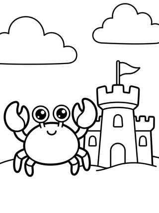 Desenho de Caranguejinho no Castelo de Areia para colorir e imprimir grátis