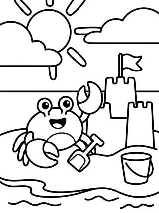 Caranguejo Feliz no Castelo de Areia para colorir Desenho de Caranguejo Feliz no Castelo de Areia para colorir e imprimir grátis