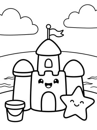 Castelo de Areia Kawaii na Praia para colorir Desenho de Castelo de Areia Kawaii na Praia para colorir e imprimir grátis