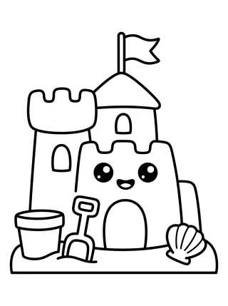 Desenho de Castelo de Areia na Praia para colorir e imprimir grátis