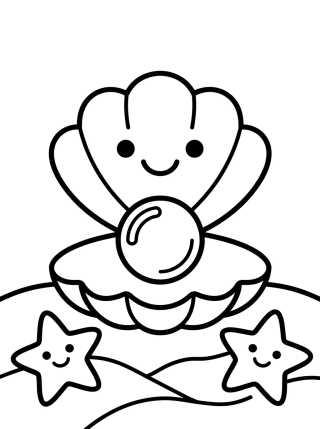 Desenho de Conchinha Sorridente com Pérola para colorir e imprimir grátis
