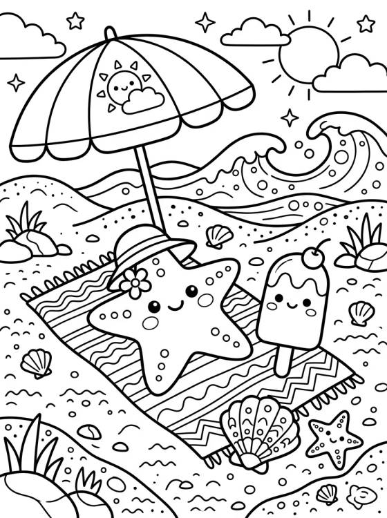 Desenho de Estrela do Mar e Picolé para colorir e imprimir grátis