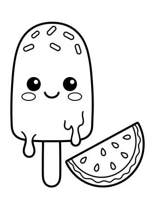 Desenho de Picolé de Verão Fofo para colorir e imprimir grátis