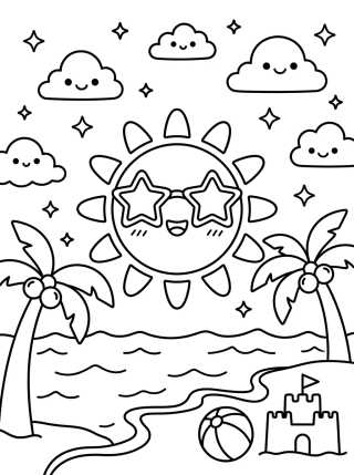 Desenho de Sol de Verão Fofo para colorir e imprimir grátis