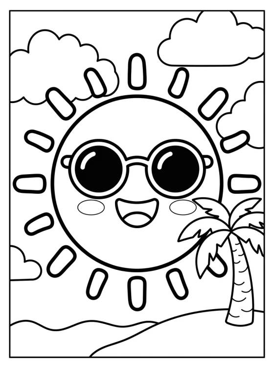 Desenho de Sol de Verão Sorridente para colorir e imprimir grátis